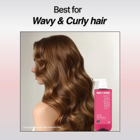 Mise En Scene Hair Perfume Shampoo pour action captured mid-pour for quick cleansing.