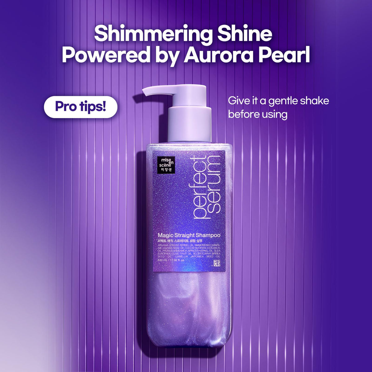 Mise En Scene Perfect Serum Straight Shampoo delivers a glossy finish after blow drying.