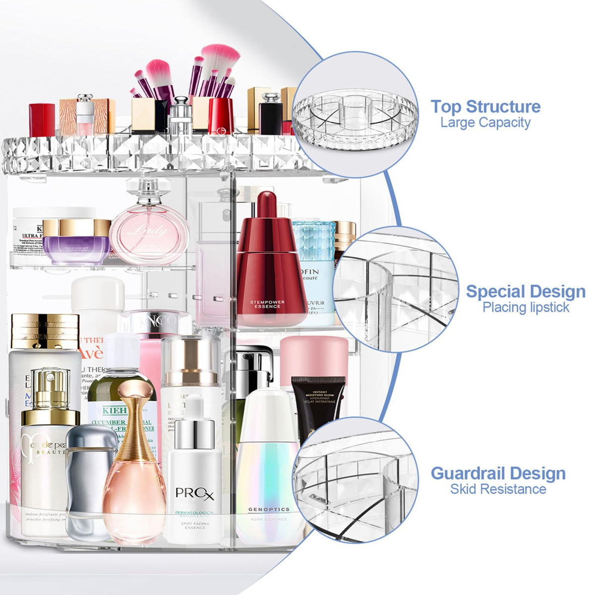 MISERWE large-capacity carousel stores brushes and palettes neatly for a tidy vanity.