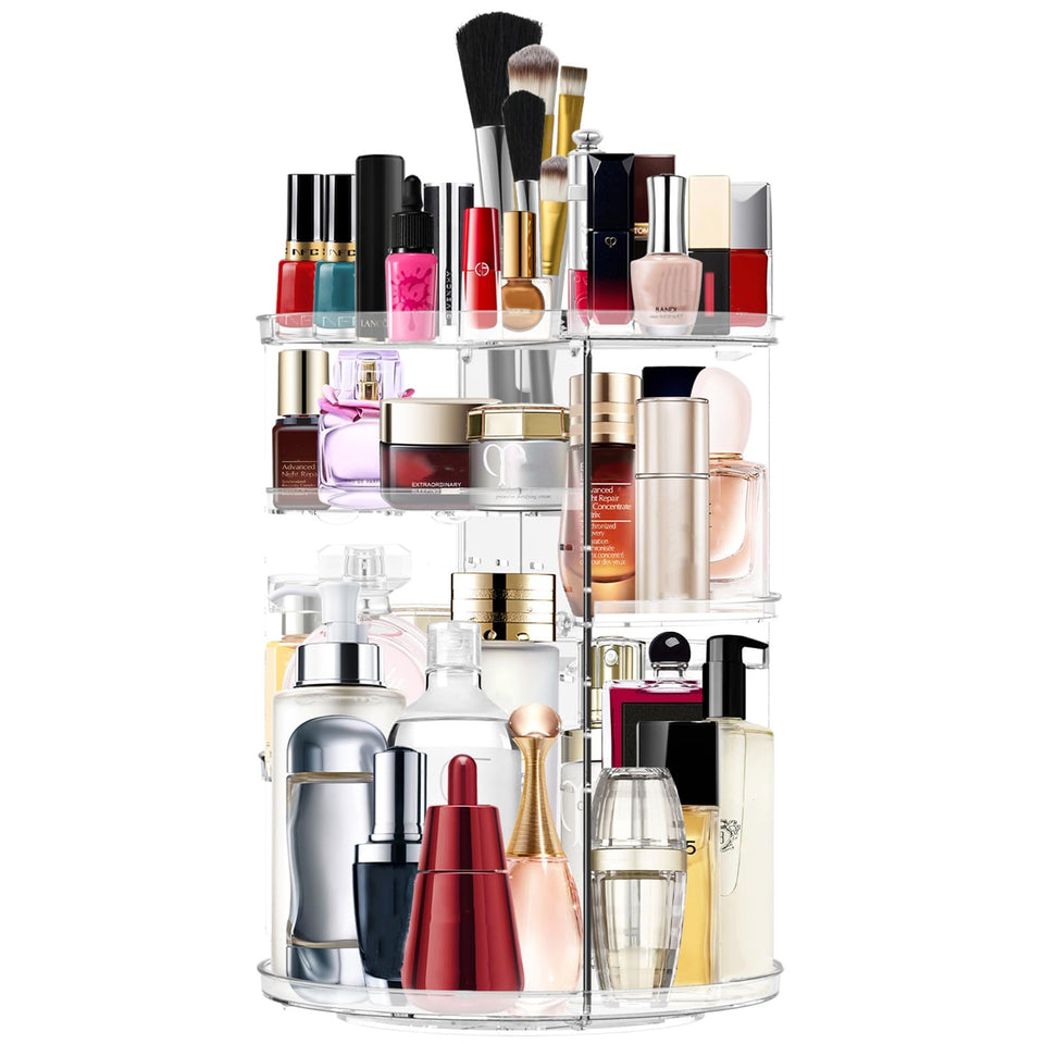 MISERWE makeup organizer with a 360-degree rotation base for effortless access.