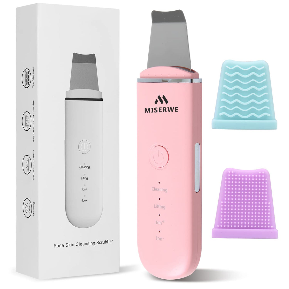 MISERWE Skin Scrubber on the face in pink for deep cleansing and exfoliation