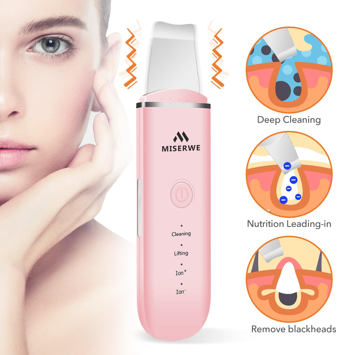MISERWE Skin Scrubber Lifting mode in pink for gentle toning