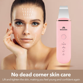 MISERWE Skin Scrubber packaging and included accessories in pink