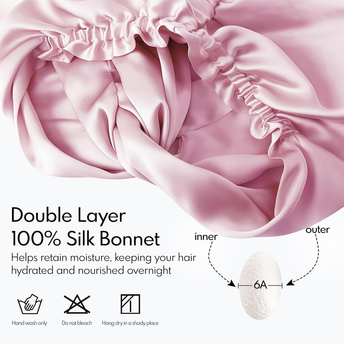 MISF silk bonnet pink with adjustable band for secure overnight fit