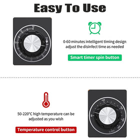 Misforu control panel close-up shows adjustable temperature up to 220 C for versatility.