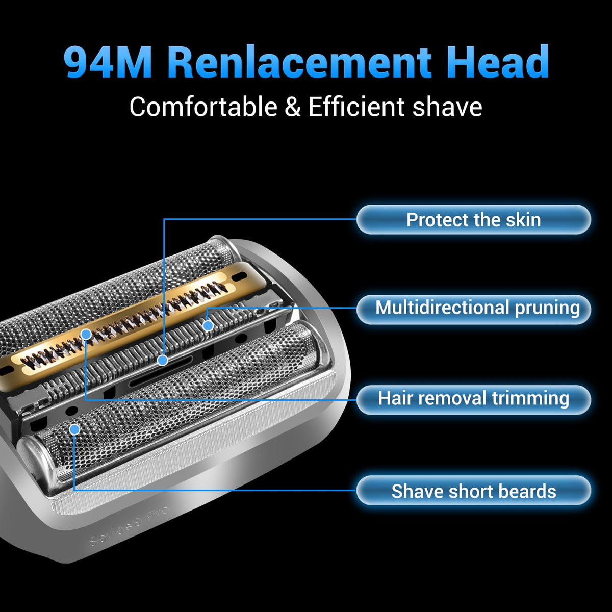 MISHAVE 94M head closeup shows stainless steel blades for a skin-safe shave.
