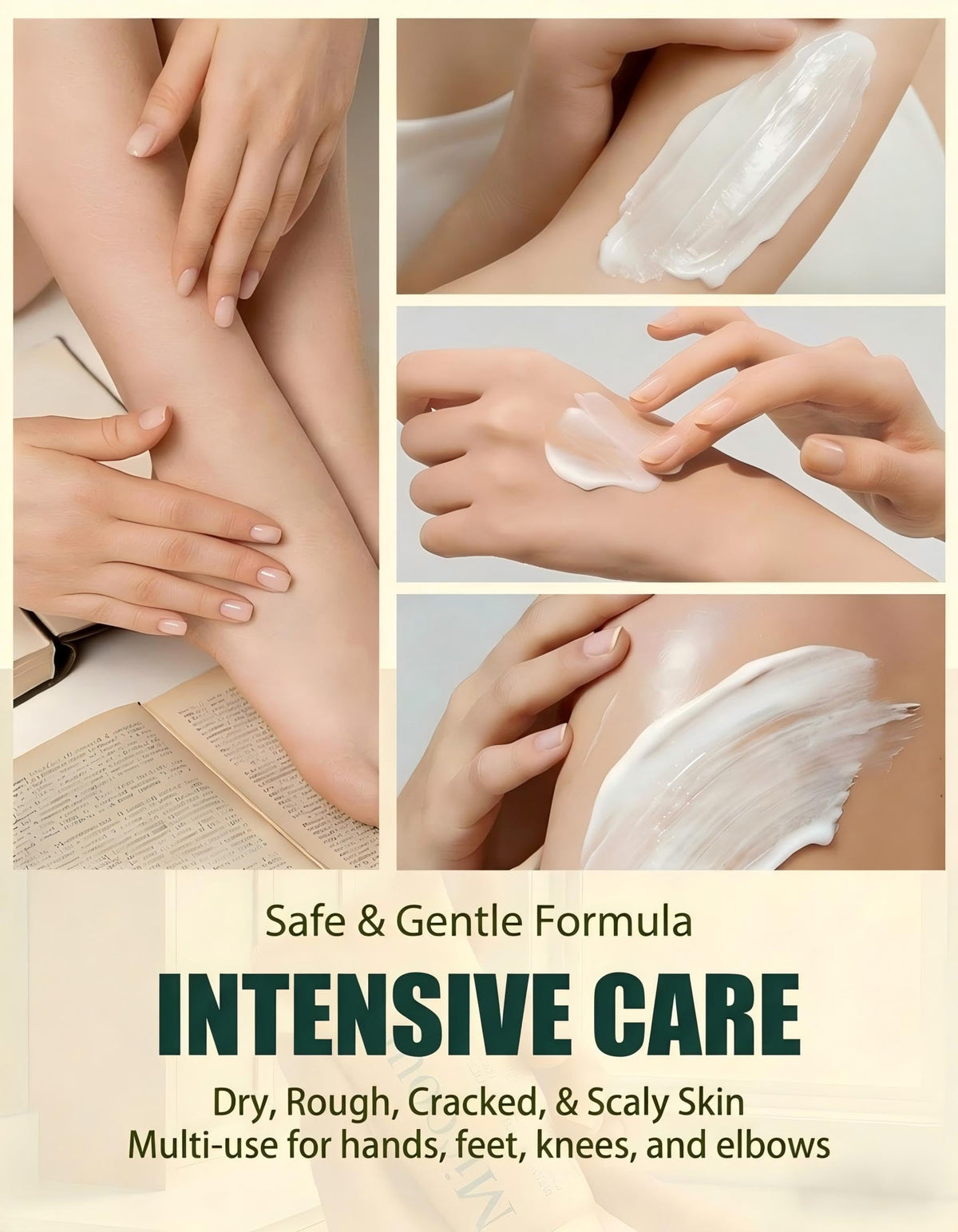 Misoour hand and foot care visuals highlighting dry area repair and hydration