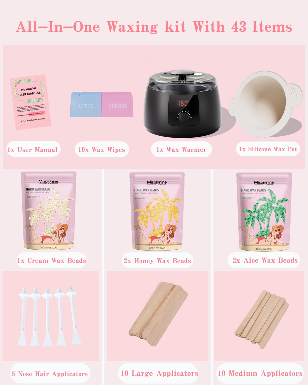 Removable silicone bowl for mess-free waxing and easy cleanup with Mispignine