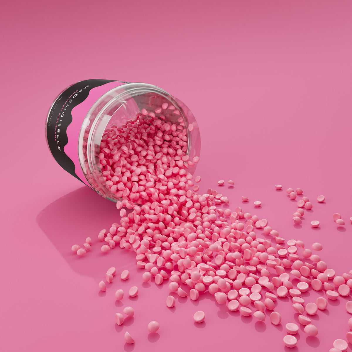 Miss Cire Mademoiselle Pink wax beads shown with recommended cooling steps.