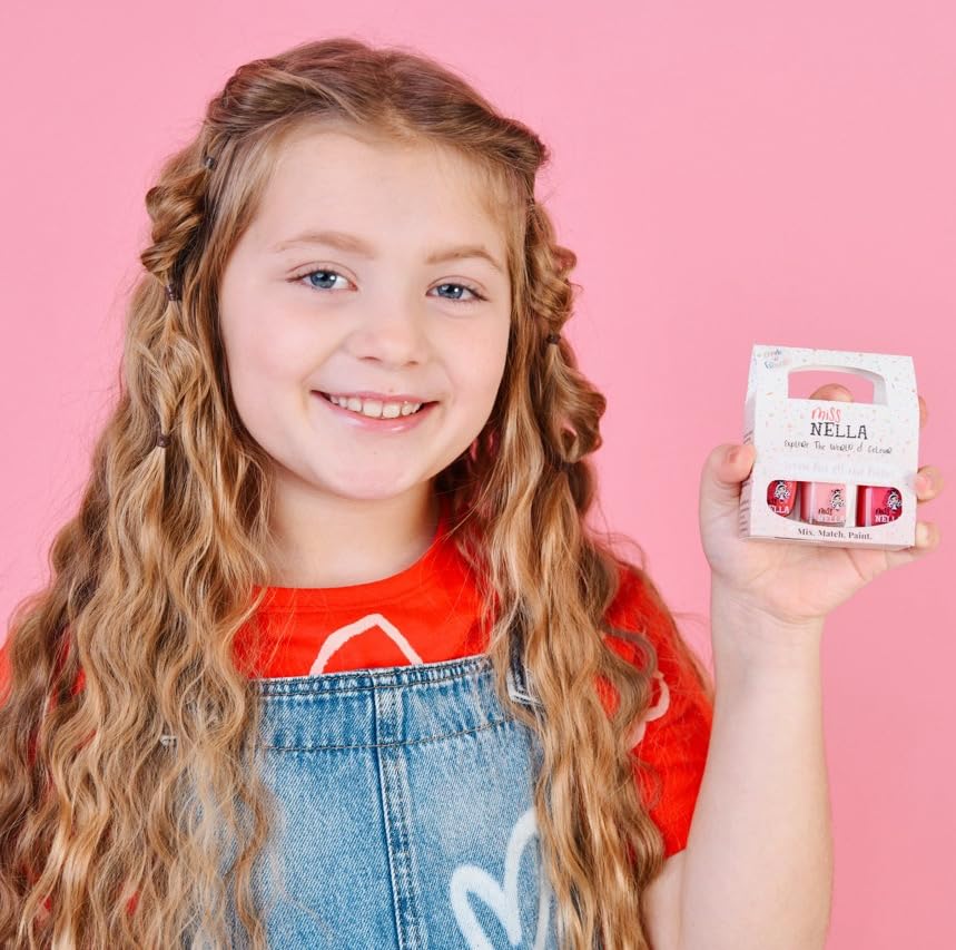 MISS NELLA water-based Peel Off formula in Pink Glitter Attack for odour-free play.
