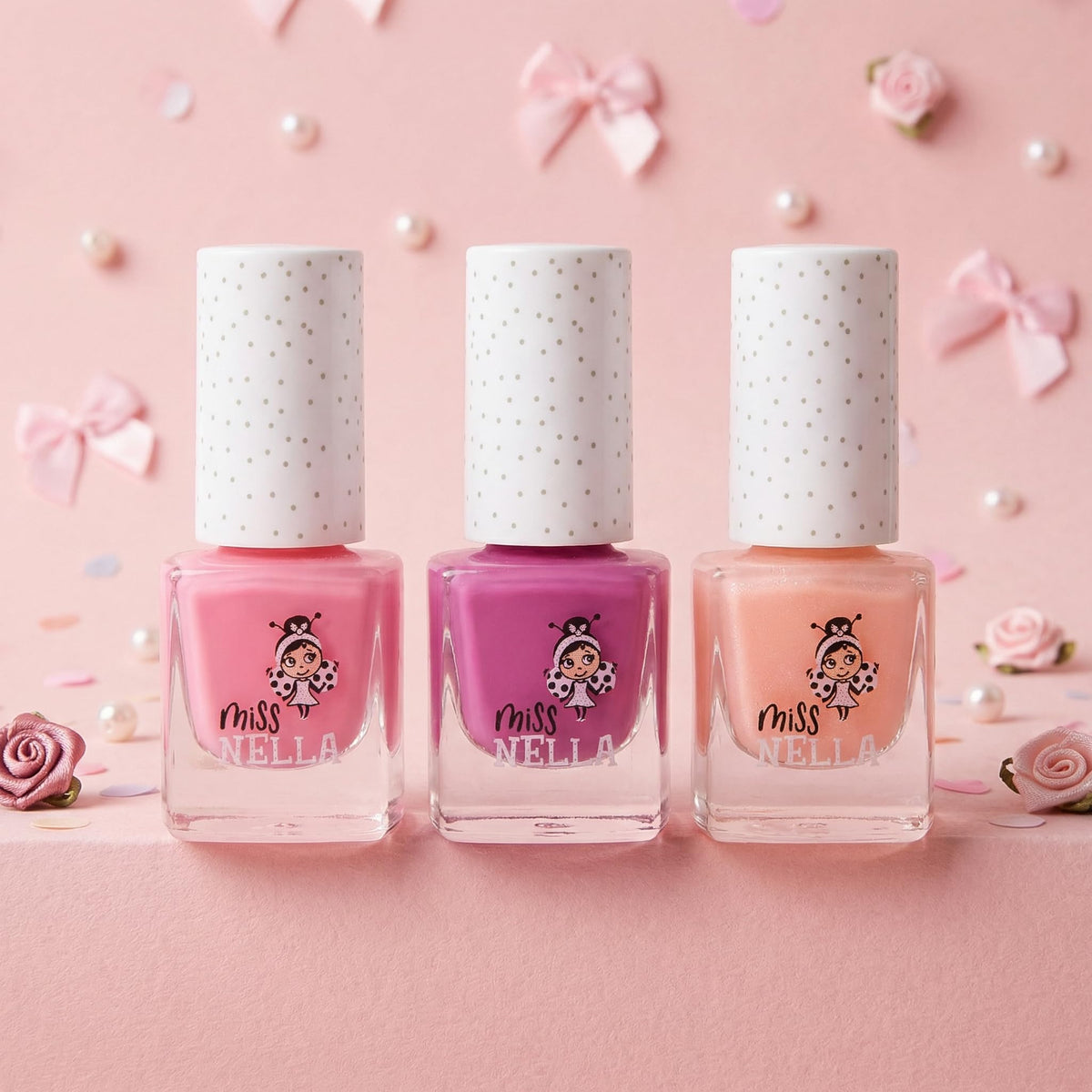 MISS NELLA Pink A Boo bottle—bright glitter color for kids.