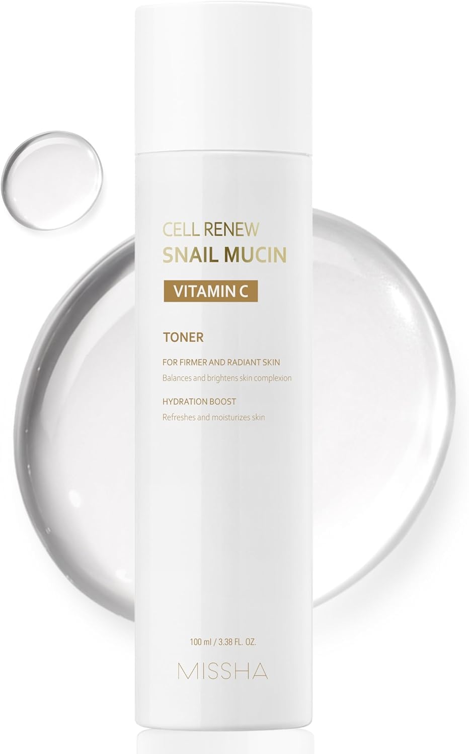 MISSHA Cell Renew Snail Toner bottle closeup showing hydrating formula for glass skin prep.