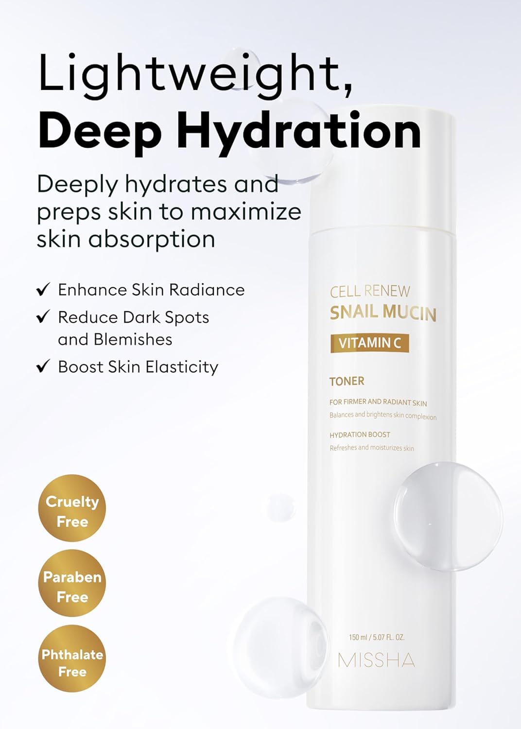 MISSHA Cell Renew Snail Toner texture image highlights light watery consistency.