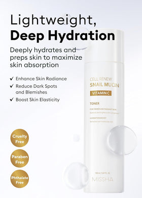 MISSHA Cell Renew Snail Toner texture image highlights light watery consistency.