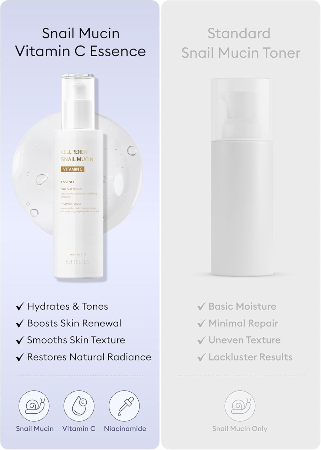 MISSHA glass skin glow after applying essence emphasizes hydration benefits.