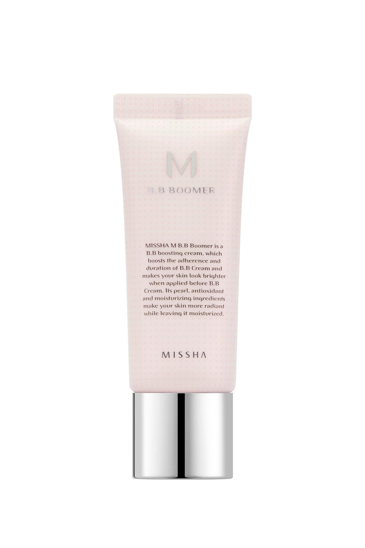 MISSHA M B.B Boomer bottle close-up reveals a hydrating base for lasting color.