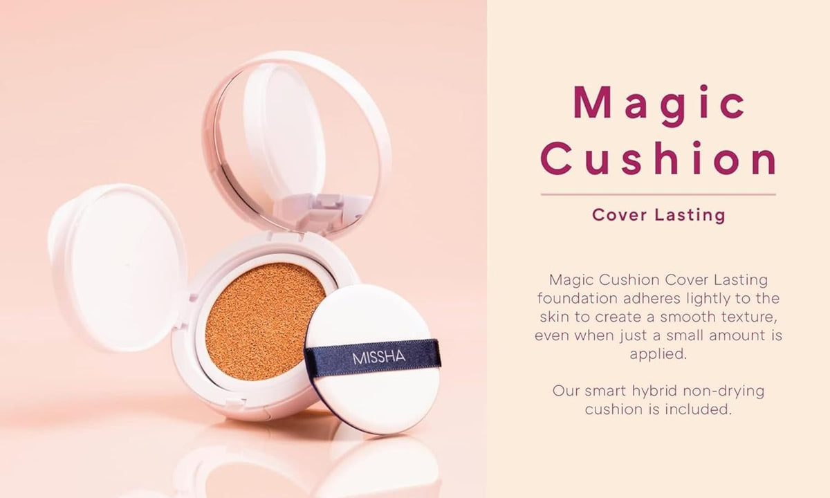 MISSHA Magic Cushion No.21 light beige compact open for quick application.
