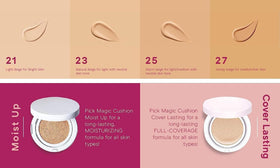 MISSHA Magic Cushion No.21 dewy finish on skin with botanical hydration.