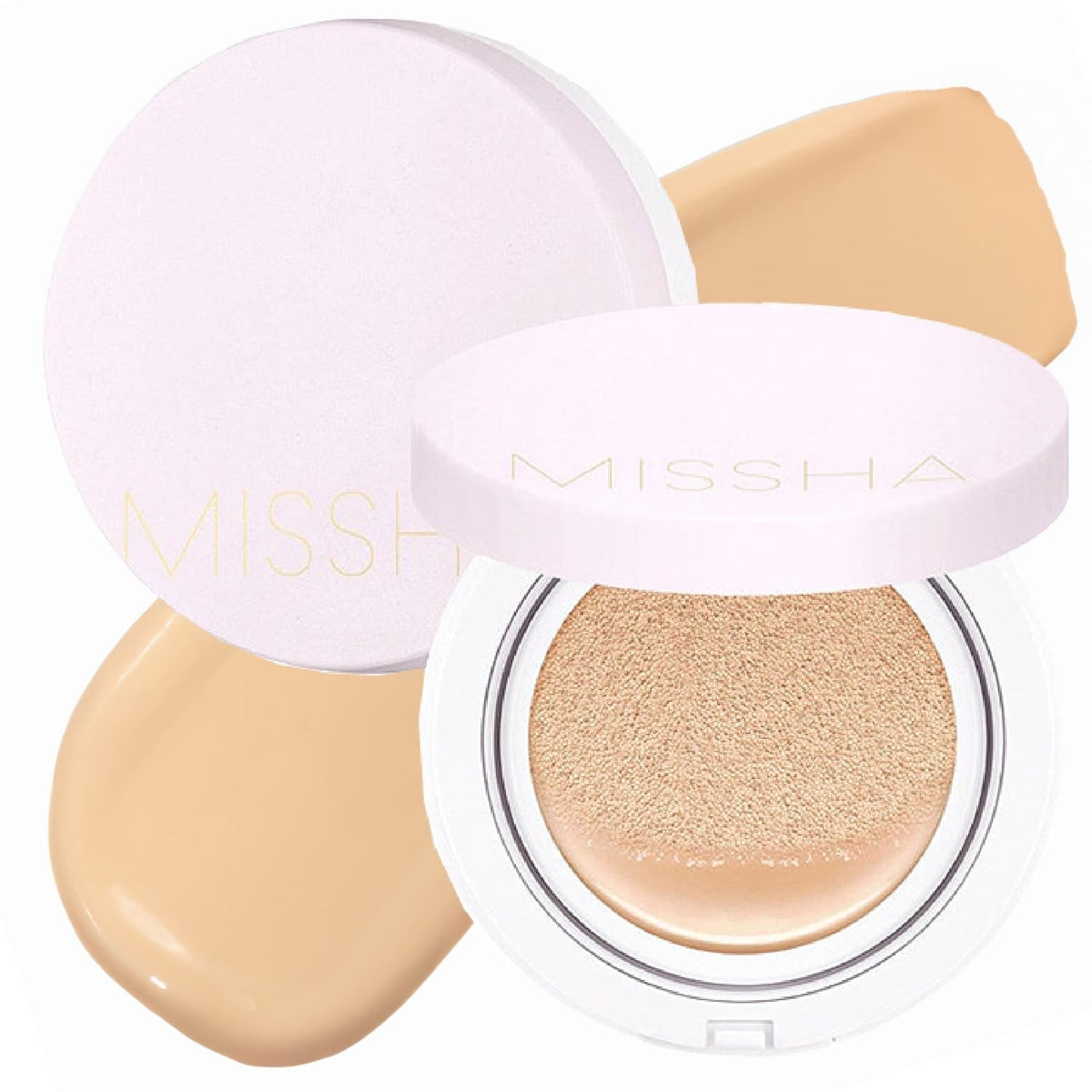 Missha Magic Cushion No.23 compact close-up reveals luminous, bright skin.