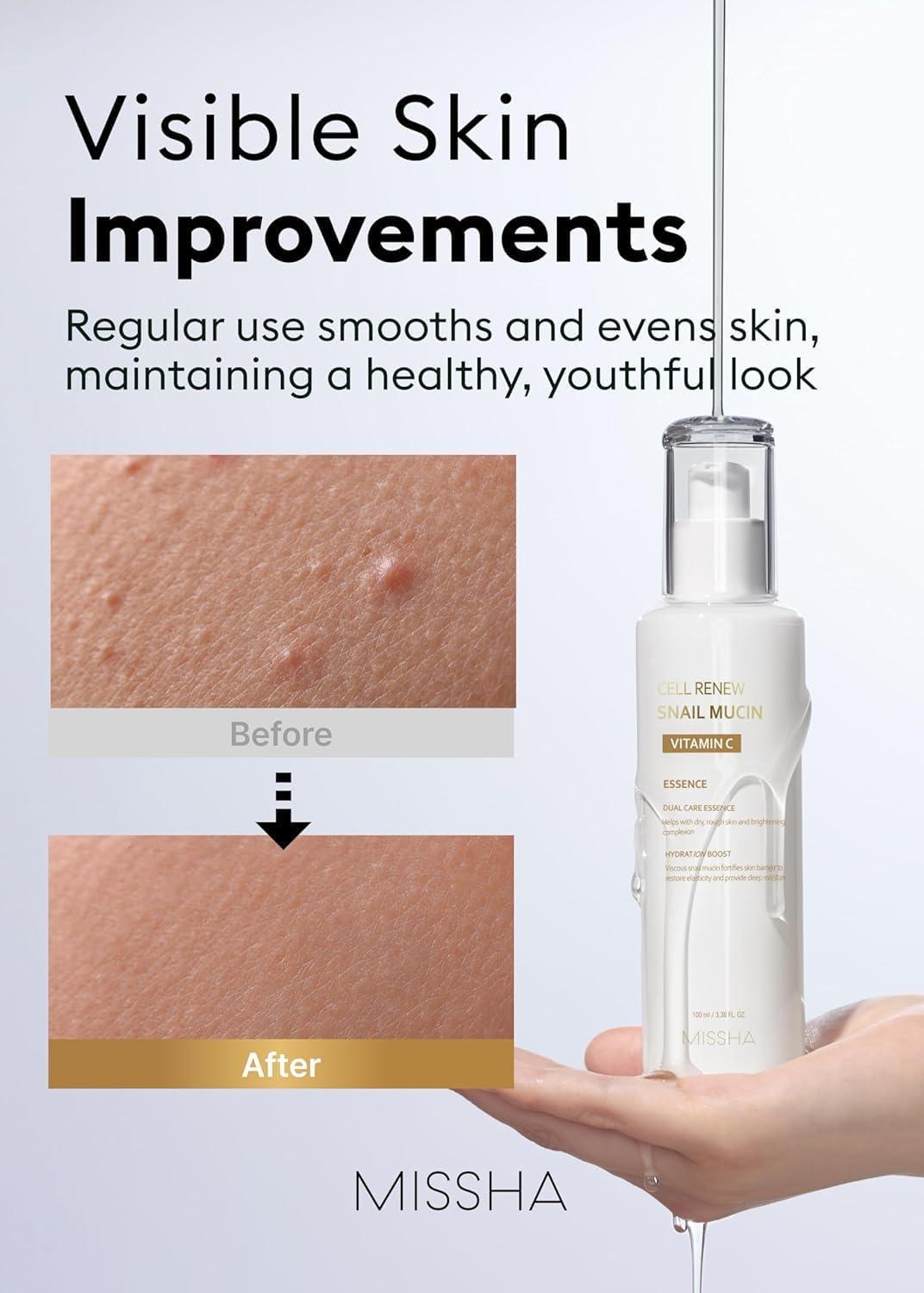MISSHA snail mucin goo close-up illustrates rich texture ideal for hydration.