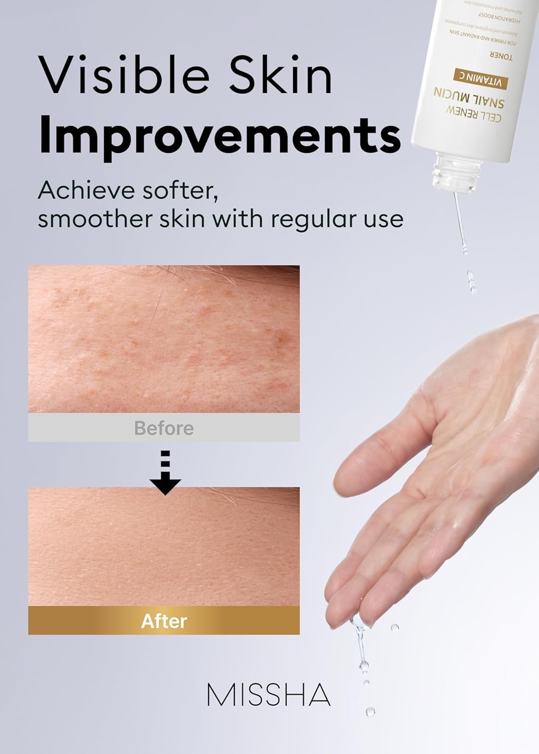 MISSHA Snail Mucin and Vitamin C boost for radiant-looking skin.