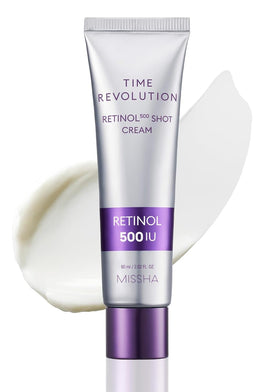 MISSHA Time Revolution Night Repair Retinol 500 Shot cream jar shows smooth hydration for overnight care