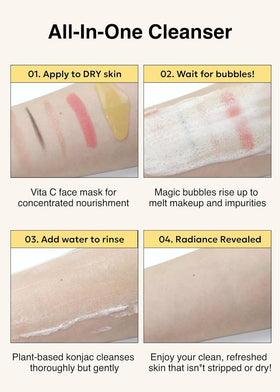 Foam forming on dry skin during application with MISSHA Vita C cleanser