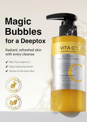 Close-up of bubbles forming on MISSHA Vita C cleanser during application
