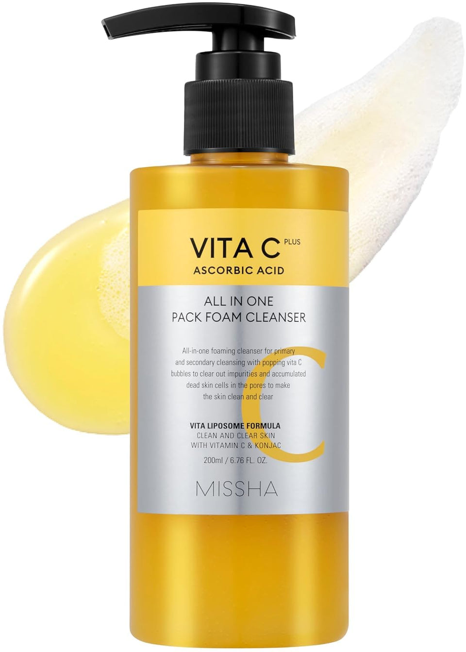 MISSHA Vita C Bubble Foam cleanser packaging showing vitamin C benefits for brightening