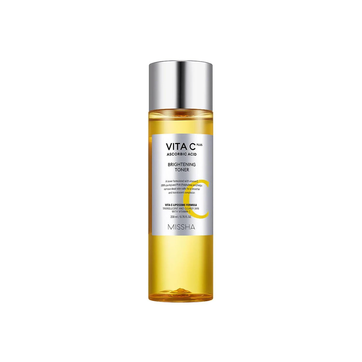 MISSHA Vita C Plus Brightening Toner bottle shows lightweight hydration for dull skin.