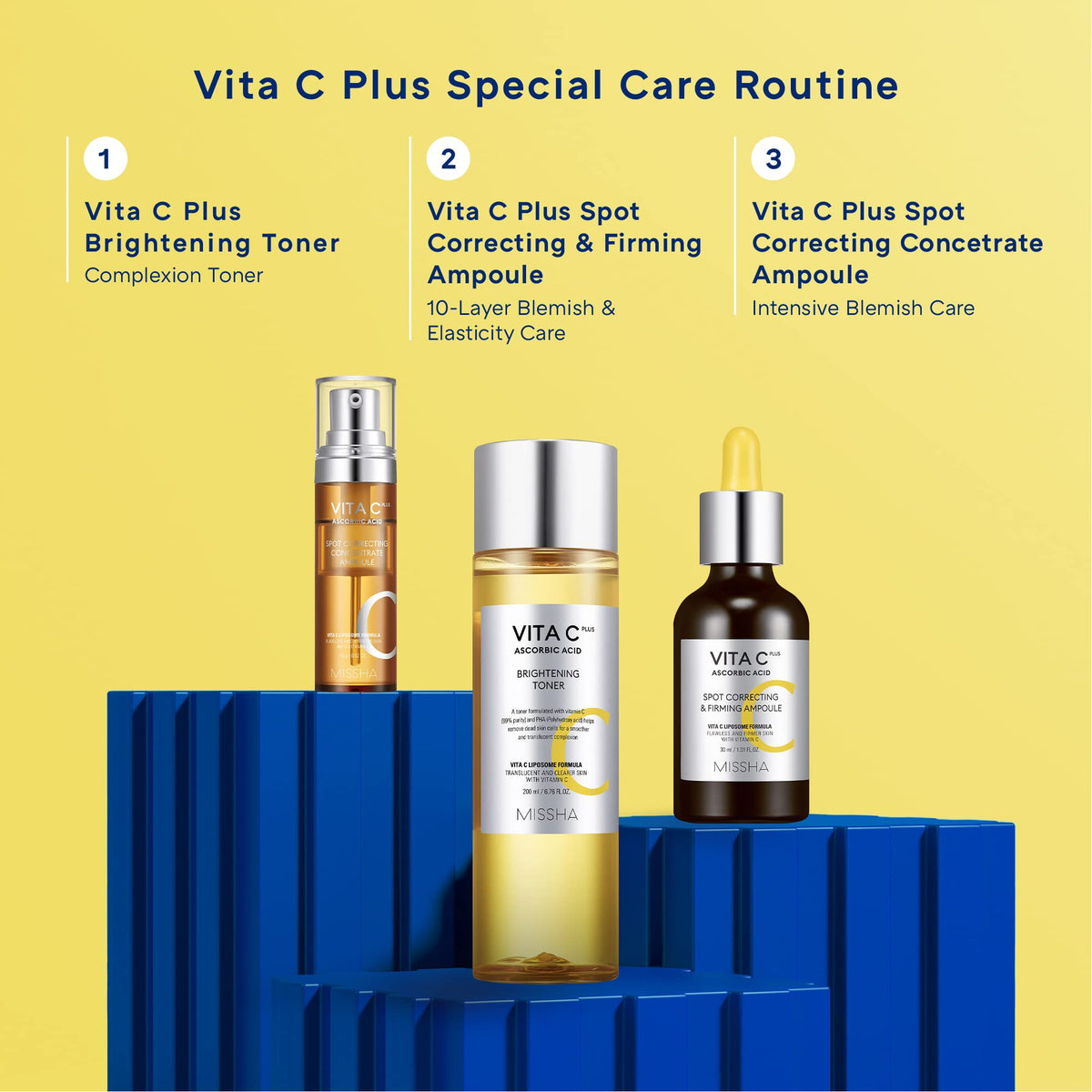 MISSHA Vita C Plus Brightening Toner packaging box beside bottle for easy display.