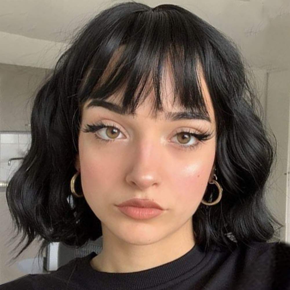 MISSQUEEN short-wavy-bob-bangs front view shows natural movement for daily wear.