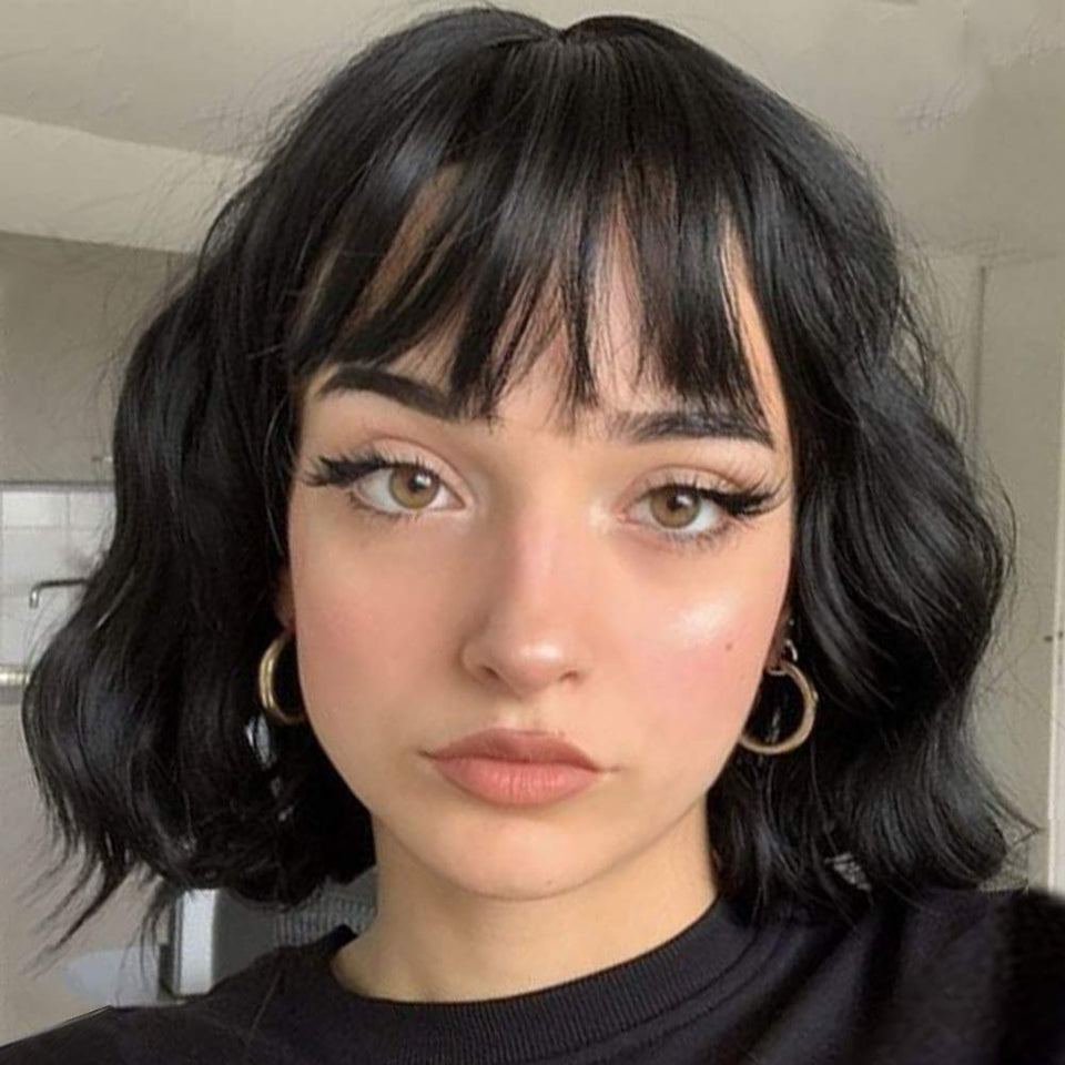 MISSQUEEN short-wavy-bob-bangs front view shows natural movement for daily wear.
