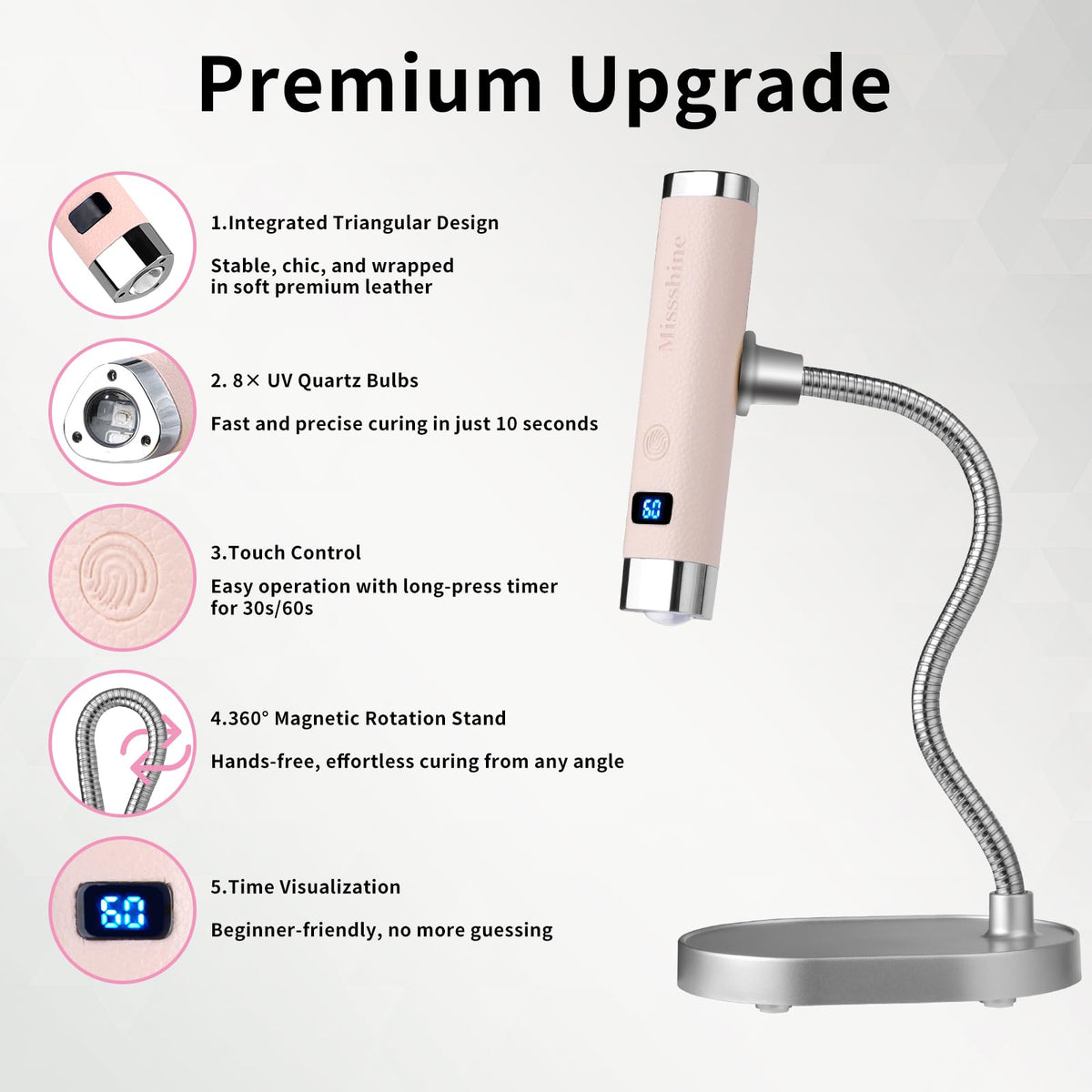 Missshine UV nail lamp with tabletop stand for steady, hands-free curing