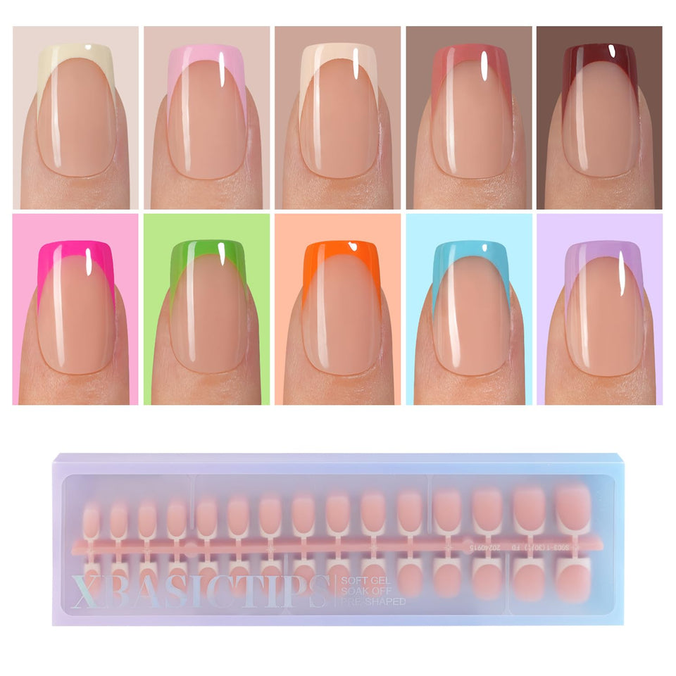 Misssix XBASICTIPS French Tip nails, close-up of pre-shaped tips for natural fit