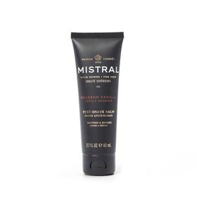 Mistral Bourbon Vanilla balm bottle on a clean shelf with quick-absorbing hydration.