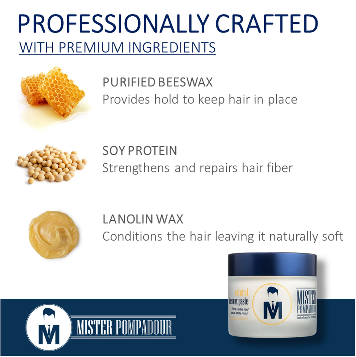 Mister Pompadour Beeswax Paste on hair achieving natural matte finish