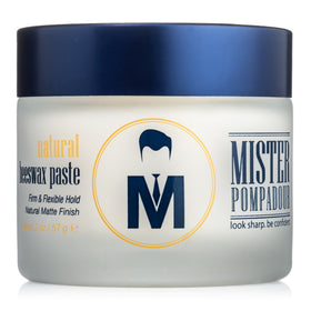 Mister Pompadour Beeswax Paste jar closeup highlighting matte hold