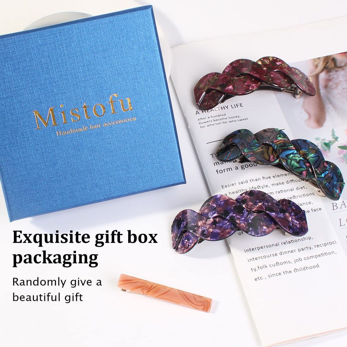 Mistofu gift box presents a stylish barrettes set for special occasions.
