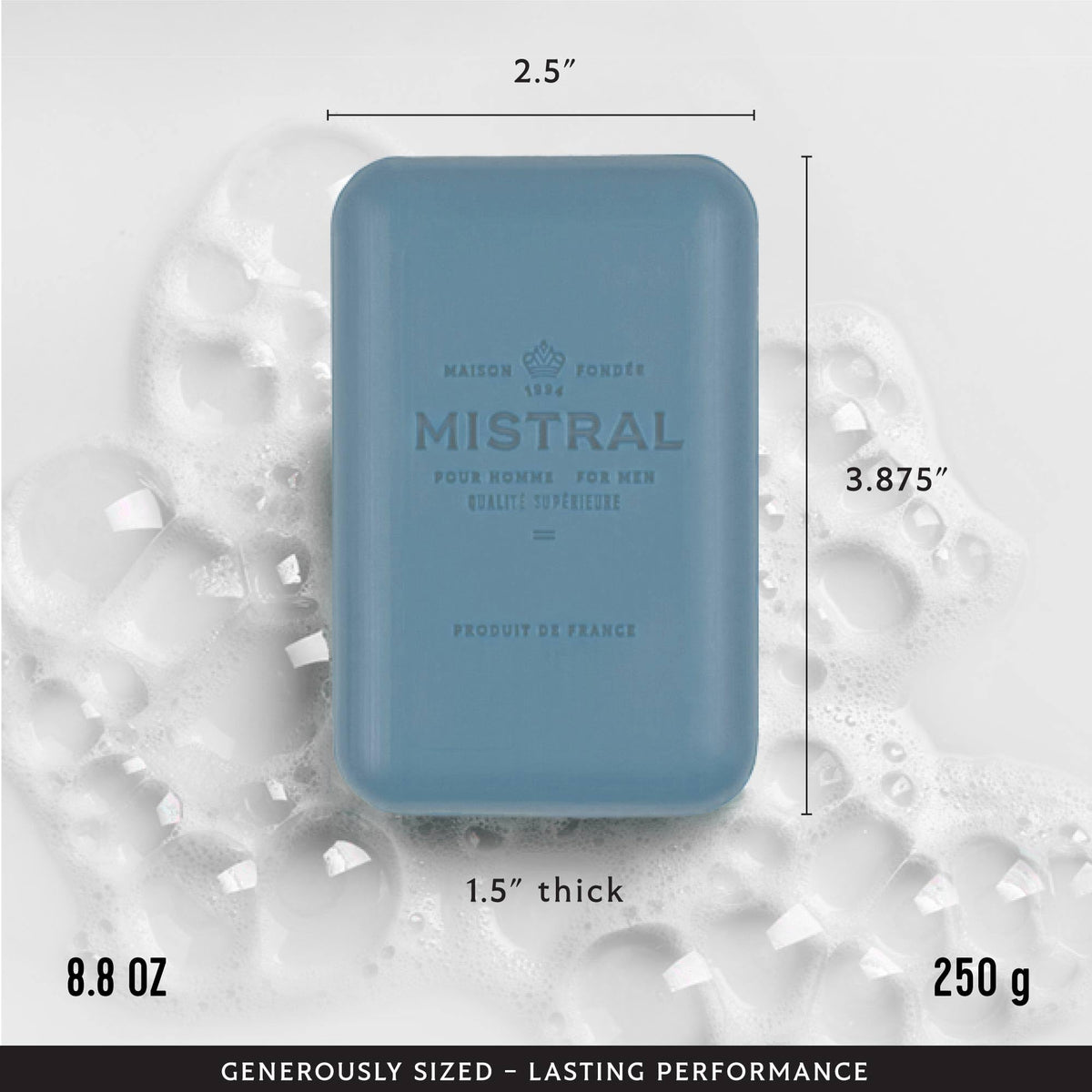 Mistral Cedarwood Marine soap lather reveals creamy, skin-friendly formula