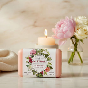 Mistral Classic Lychee Rose gift pack, scented soap ideal for gifting.