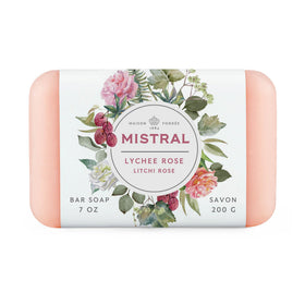 Mistral Classic Lychee Rose bar soap 7 oz with rich lather and bright fragrance.