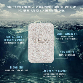 Mistral Exfoliating Bar Soap fragrance image conveys marine scent for a refreshing shower.