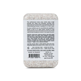 Mistral Exfoliating Bar Soap lather close-up demonstrates hydrating oils while exfoliating.