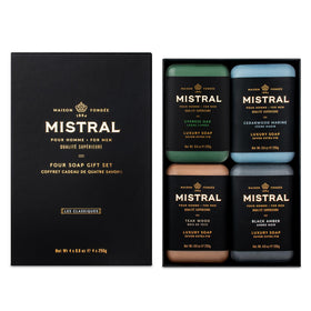 Mistral four-bar gift set with Grey Lavande and companions for a premium daily ritual.
