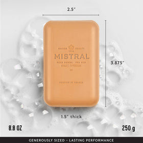 Mistral Golden Tobacco bar soap enriched with argan oil for moisture.