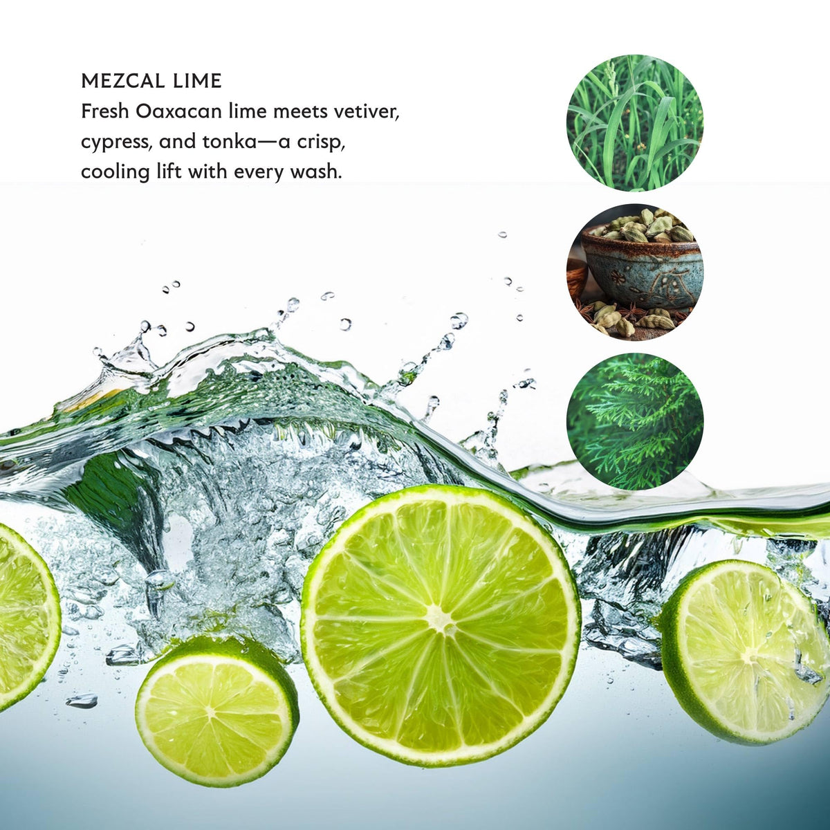 Grasse-inspired notes of lime and guaiac wood enrich the scent.