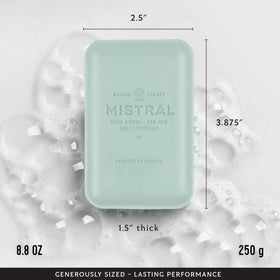 Mistral Salted Gin soap with argan oil and glycerin for moisturized skin.