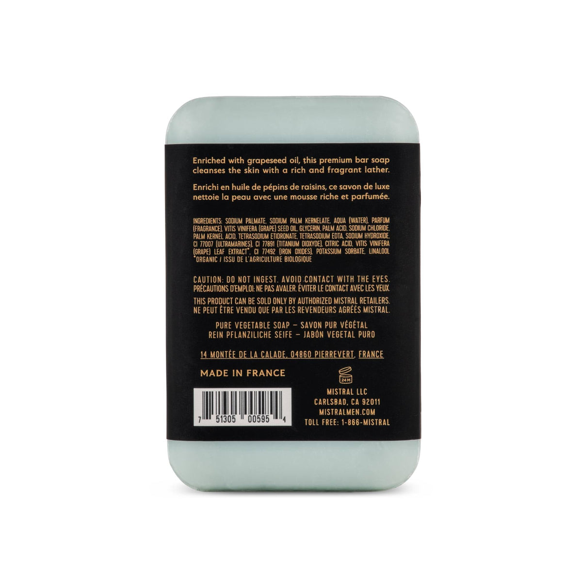 Mistral Salted Gin bar soap foam close-up showing rich lather and smooth texture.