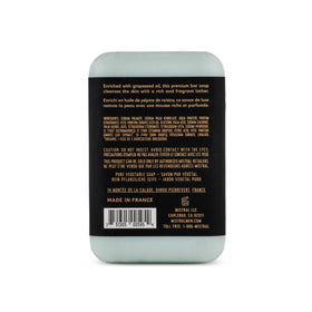 Mistral Salted Gin bar soap foam close-up showing rich lather and smooth texture.